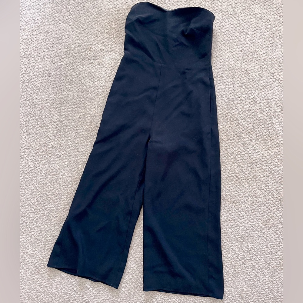 Black strapless fancy jump suit